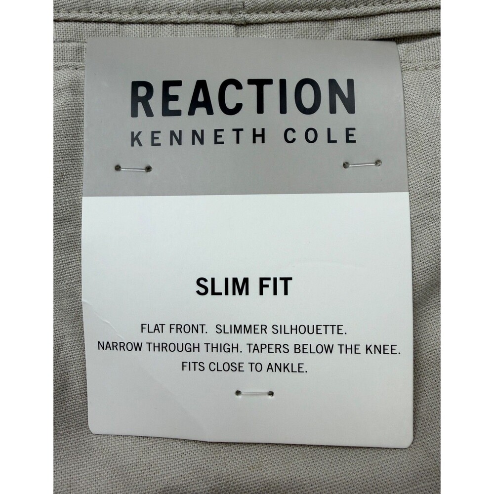 $95 NEW KENNETH COLE REACTION Mens 33x32 Beige Cotton/Linen Khaki/Chino Pants - Picture 2 of 10